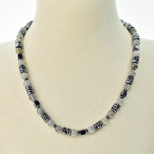 Collana Labradorite ed Ematite, Acciaio Inox