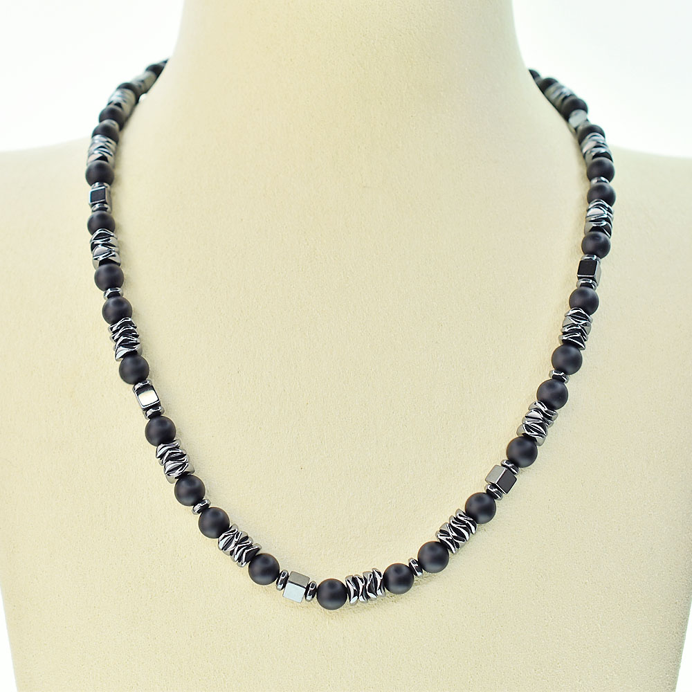 Collana Onice ed Ematite, Acciaio Inox