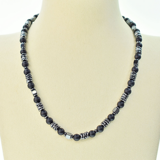 Collana Onice ed Ematite, Acciaio Inox