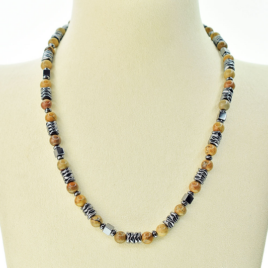 Collana Pietra Paesina ed Ematite, Acciaio Inox