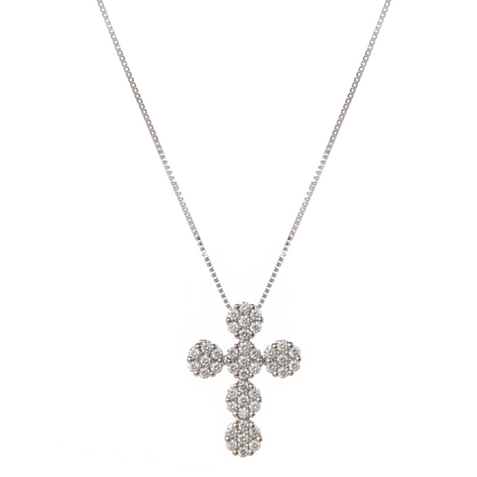 Collana con Croce Pendente Zirconata, Argento s925