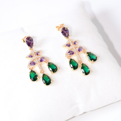 Green Teardrop Flower Earrings - S925 Silver