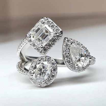 Anello 3 Zirconi Irregolari, ARGENTO 925