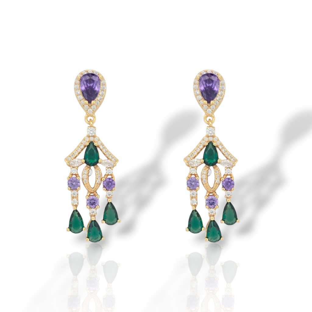 Green Teardrop Flower Earrings - S925 Silver