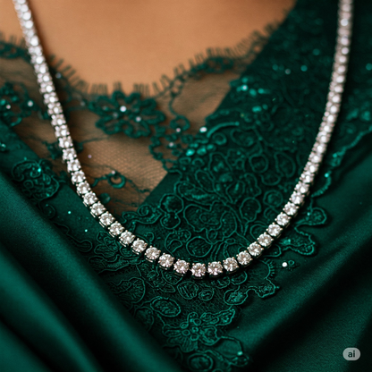 Comfortable + Long Rhodium Tennis Necklaces, 2.5mm, in 925 Silver and Zirconia