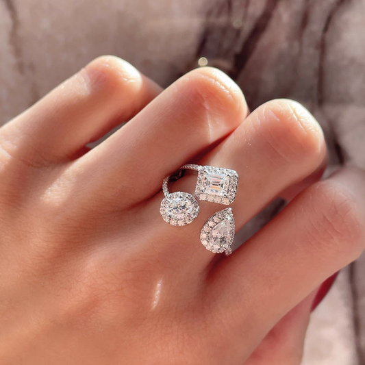 Anello 3 Zirconi Irregolari, ARGENTO 925