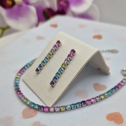 Rainbow Tennis Bracelet 3mm, in S925 Silver and Rainbow Paraiba Zirconia