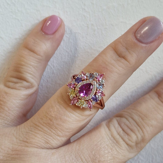 Anello Goccia Multicolor, in Argento S925 e Zirconi