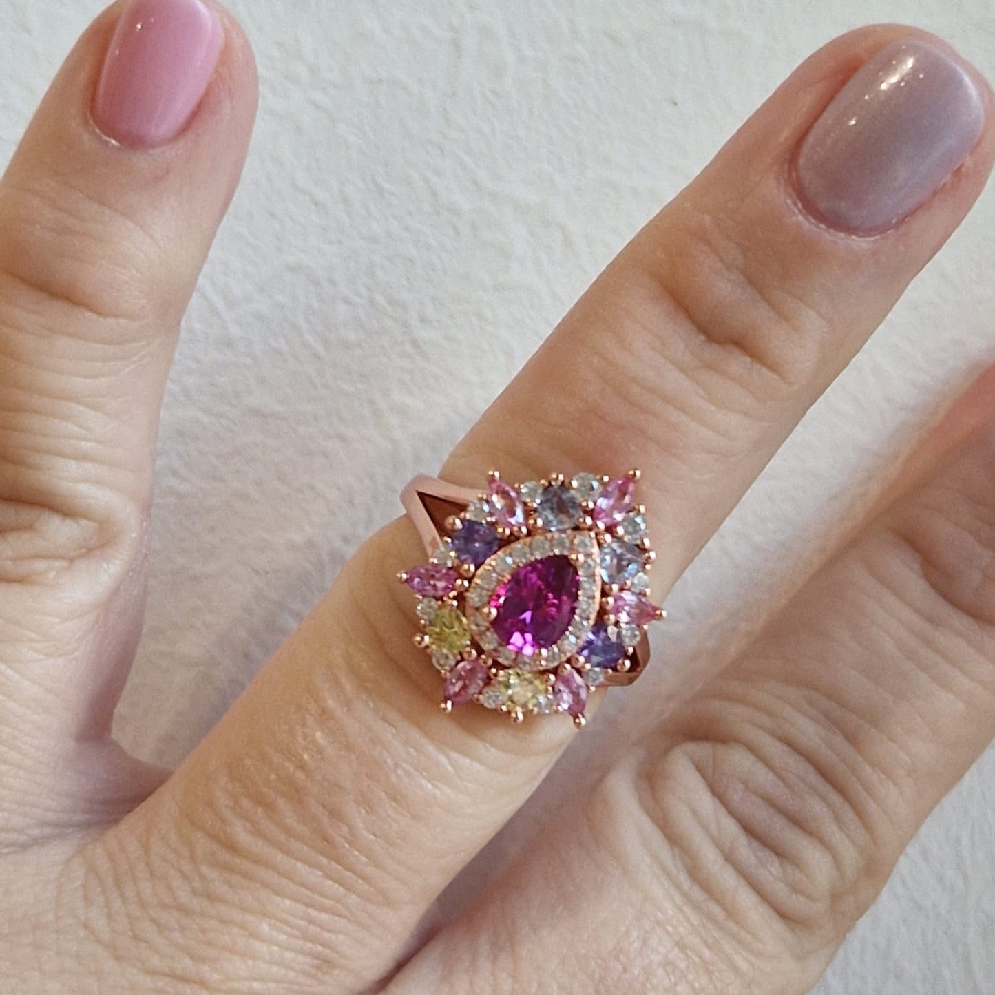 Anello Goccia Multicolor, in Argento S925 e Zirconi