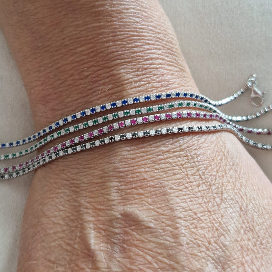 Mini Bracciali Tennis 1mm, 1+1, Argento s925