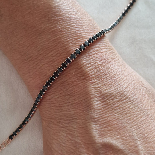 Bracciale Tennis 3mm Nero Nero, Argento S925
