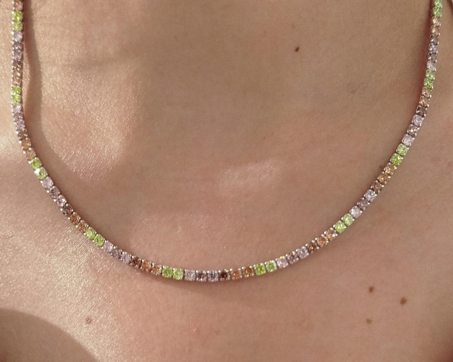 Collana Tennis Arlecchino, 3mm, Argento 925 e Zirconi