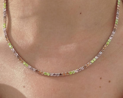 Harlequin Tennis Necklace, 3mm, 925 Silver and Zirconia