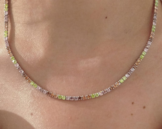 Collana Tennis Arlecchino, 3mm, Argento 925 e Zirconi