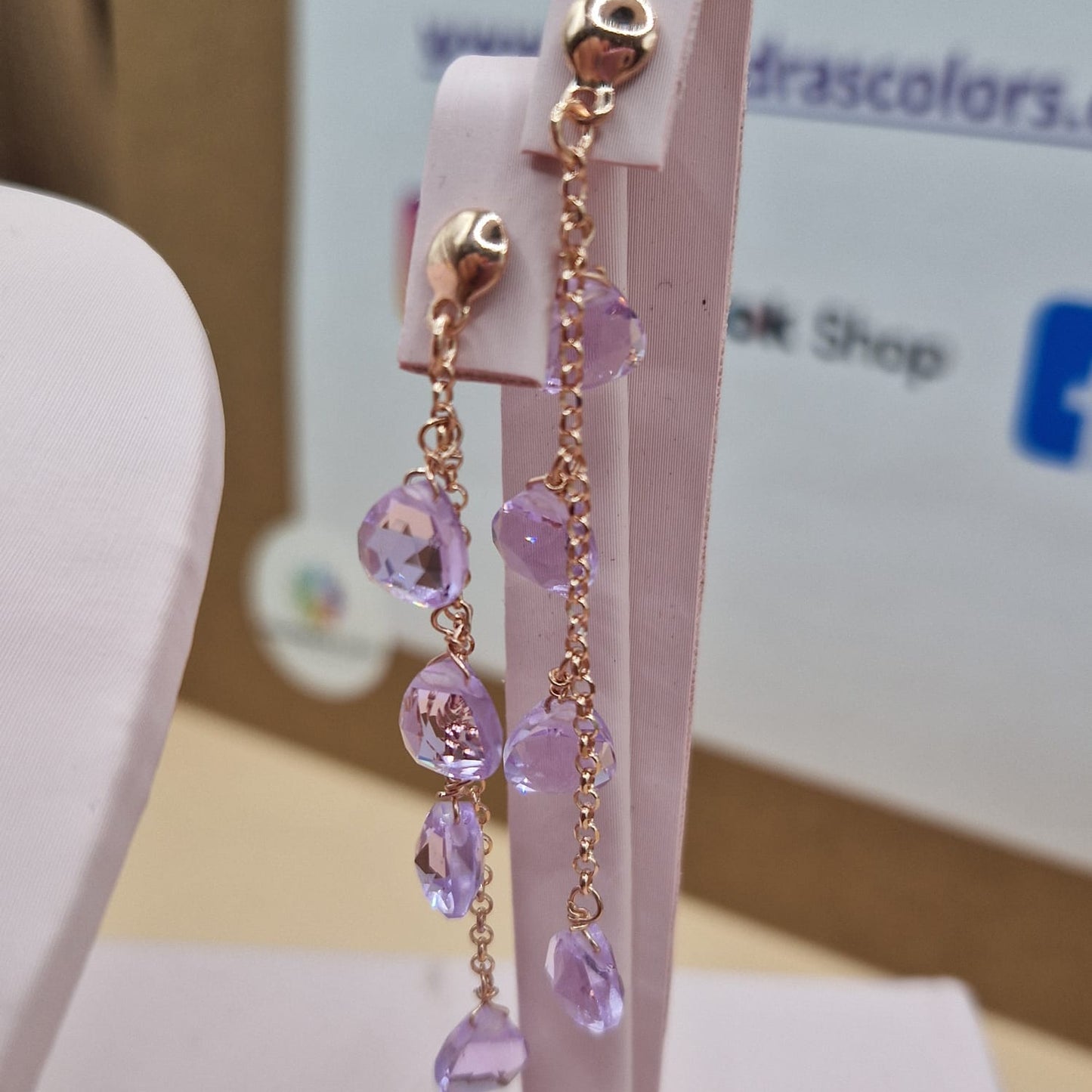 Orecchini Gocce Lilla, Argento Rosè