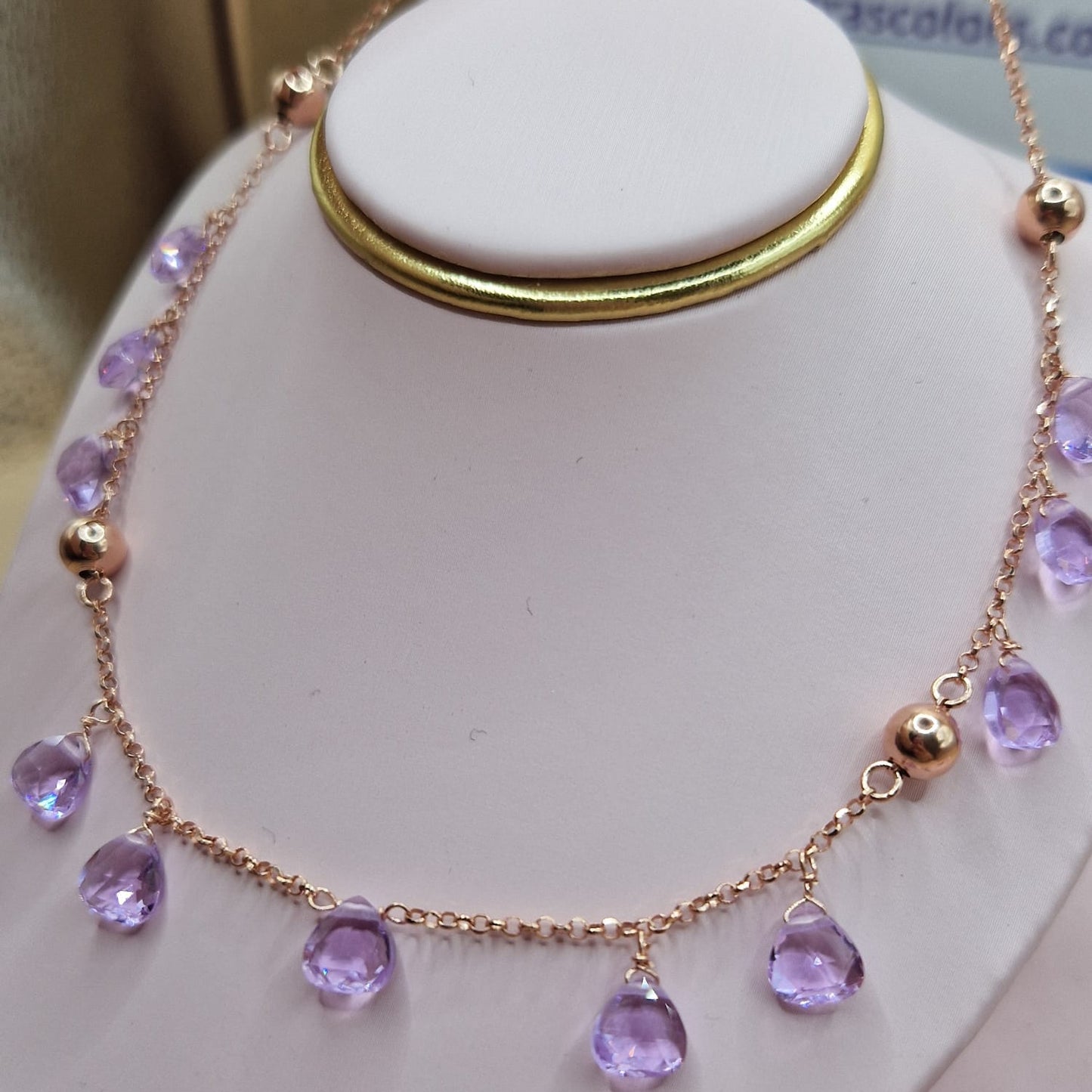 Collana Gocce Lilla, Argento Rosè
