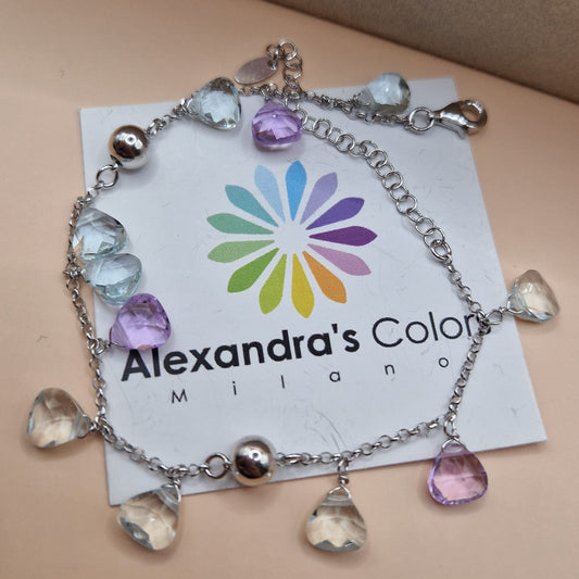 Bracciale Gocce Lilla ed Acquamarina, Argento s925