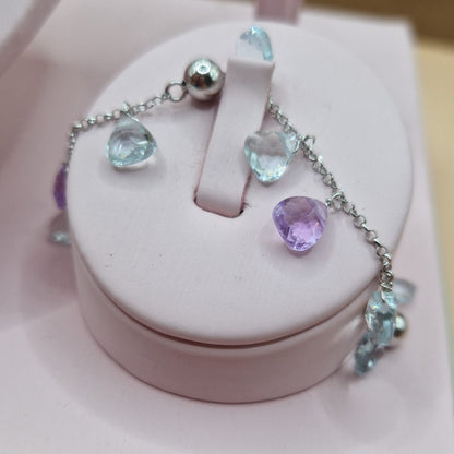Bracciale Gocce Lilla ed Acquamarina, Argento s925