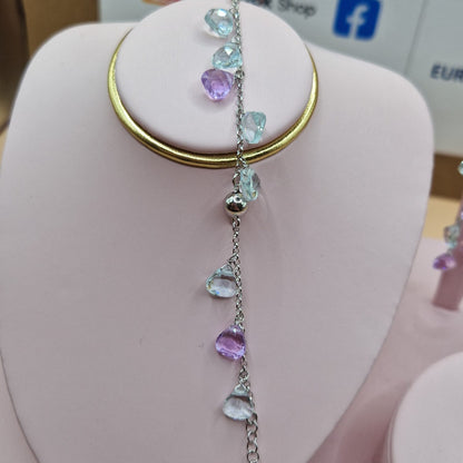 Bracciale Gocce Lilla ed Acquamarina, Argento s925