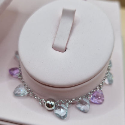 Bracciale Gocce Lilla ed Acquamarina, Argento s925