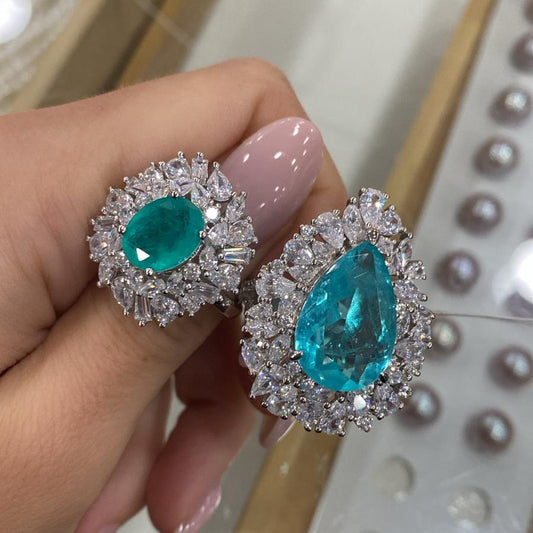 Anello Ovale Paraiba con Zirconia, ARGENTO 925