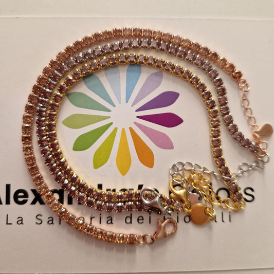 Bracciale Tennis Color Rodolite/Vinaccia, in Argento S925