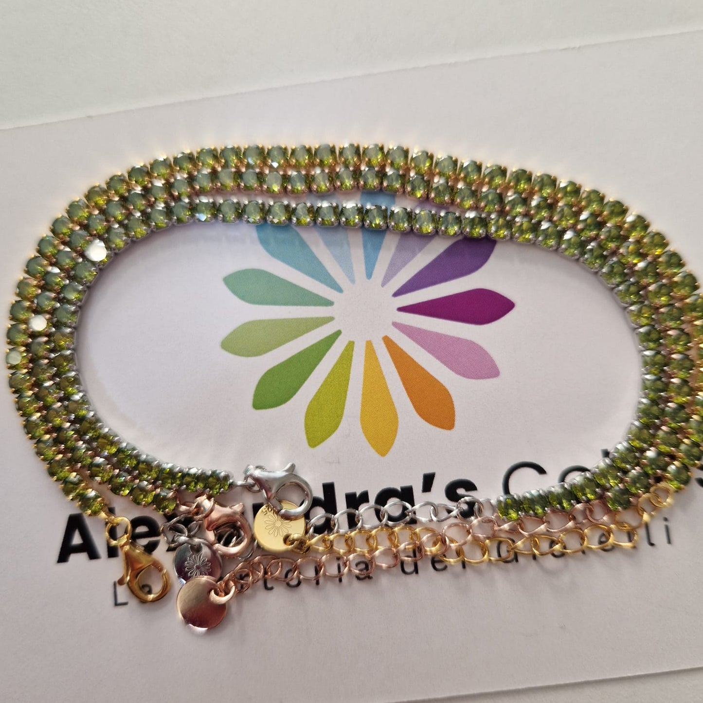 Bracciale Tennis Verde Oliva, in Argento S925