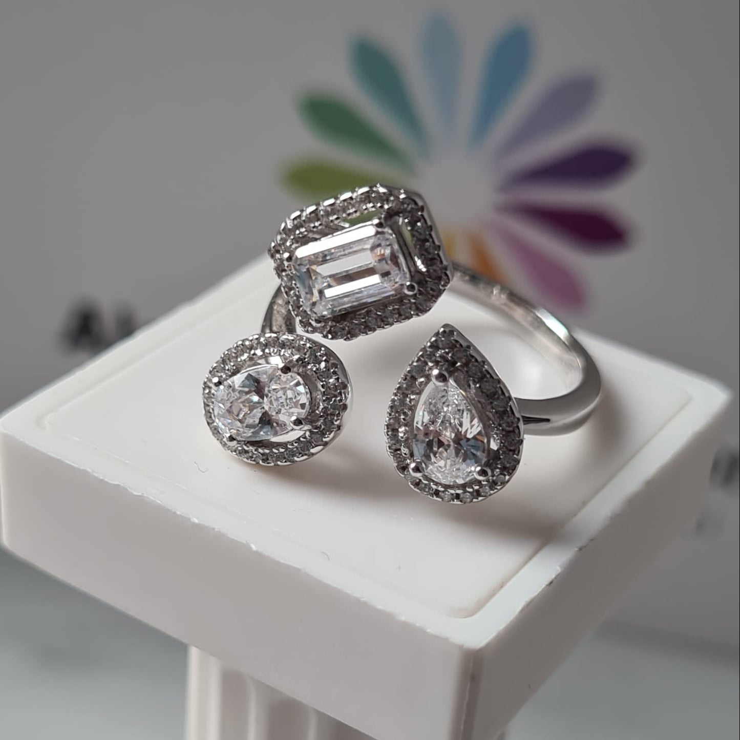 Anello 3 Zirconi Irregolari, ARGENTO 925