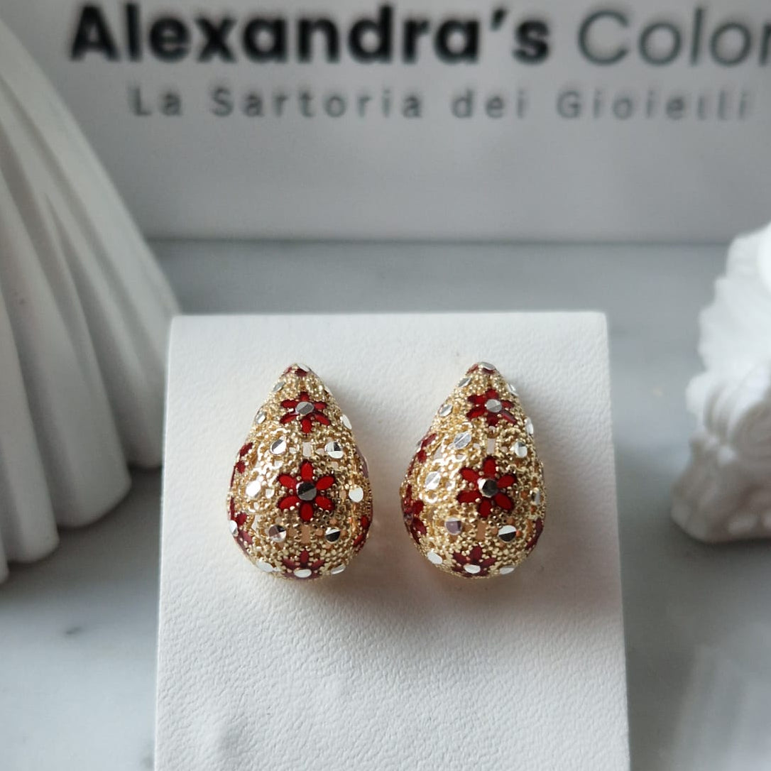 Orecchini Goccia, Preziosi, in Filigrana, Argento 925 e Bagno in Oro