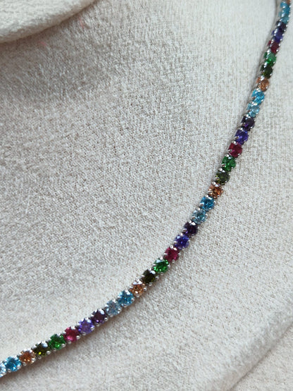 Collana Tennis Multicolor Inverno, 3mm REGOLABILE, Argento 925 con Zirconi