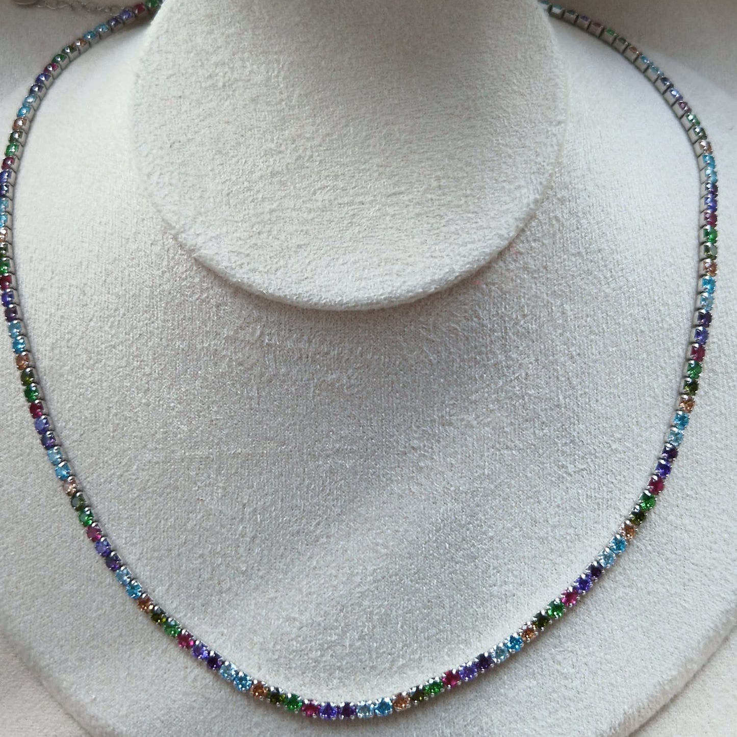 Collana Tennis Multicolor Inverno, 3mm REGOLABILE, Argento 925 con Zirconi