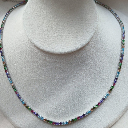 Collana Tennis Multicolor Inverno, 3mm REGOLABILE, Argento 925 con Zirconi