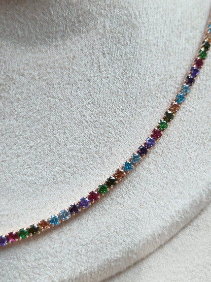 Collana Tennis Multicolor Inverno, 3mm REGOLABILE, Argento 925 con Zirconi