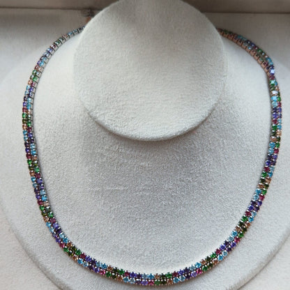 Collana Tennis Multicolor Inverno, 3mm REGOLABILE, Argento 925 con Zirconi