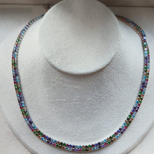 Collana Tennis Multicolor Inverno, 3mm REGOLABILE, Argento 925 con Zirconi