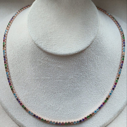 Collana Tennis Multicolor Inverno, 3mm REGOLABILE, Argento 925 con Zirconi