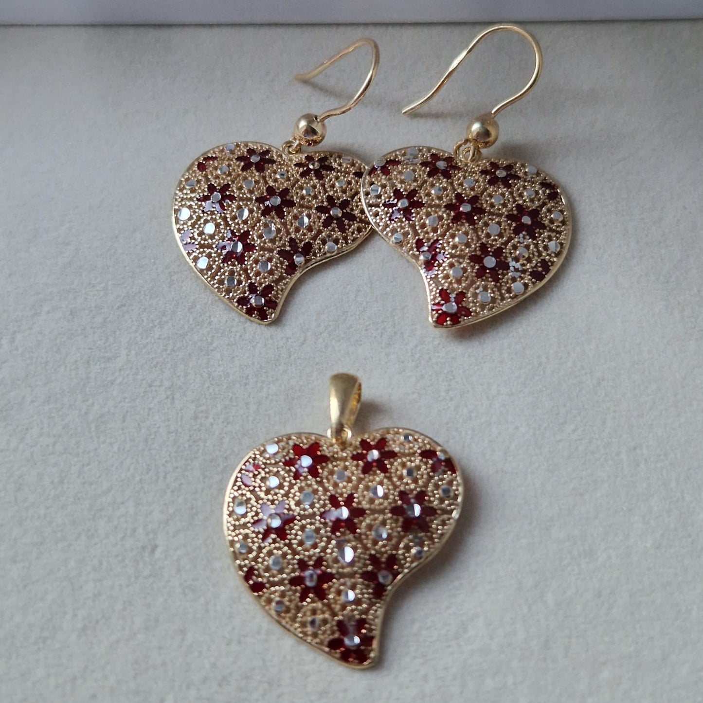 Orecchini Cuore Piatto, in Filigrana, Argento 925 e Bagno in Oro