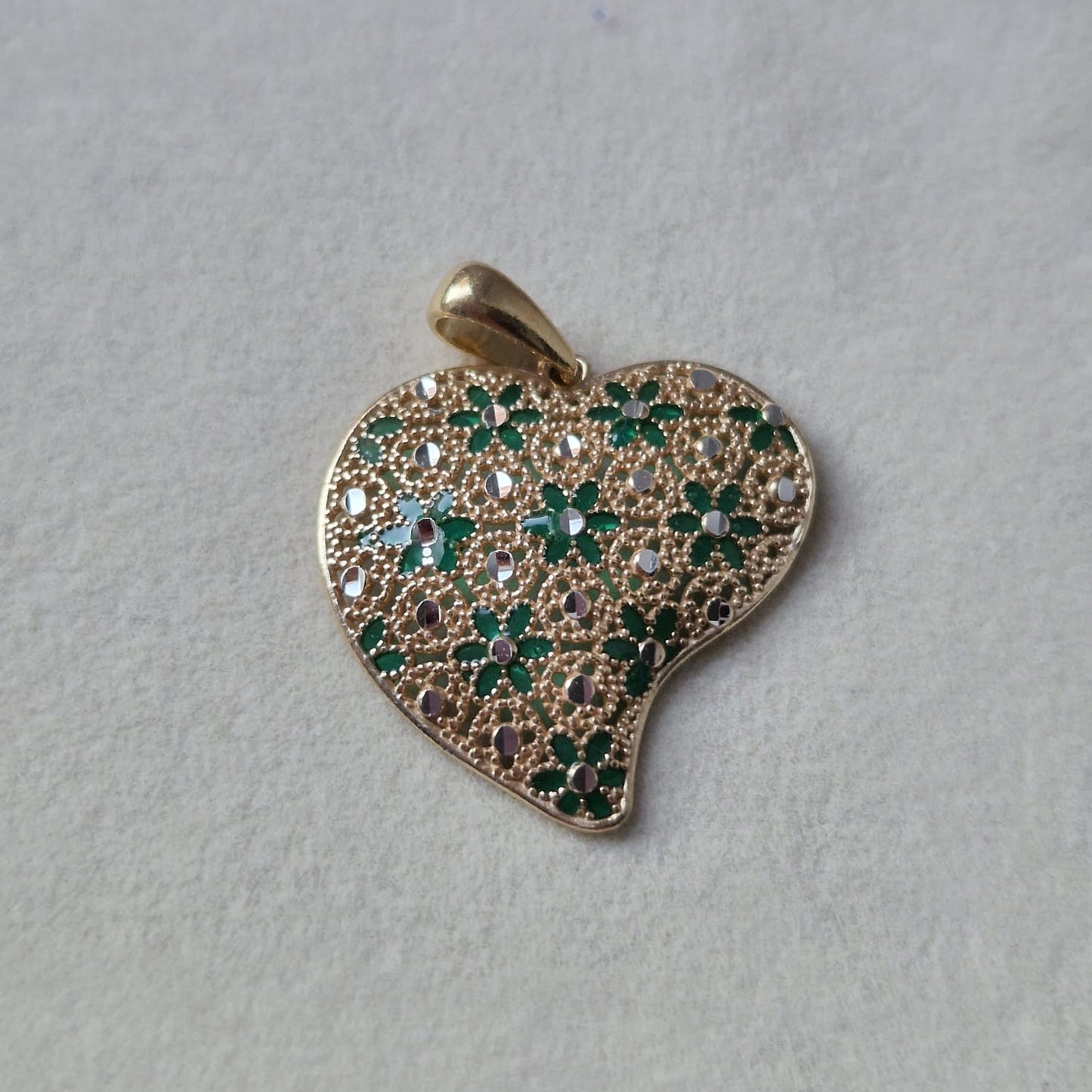 Ciondolo Cuore Piatto, in Filigrana, Argento 925 e Bagno in Oro