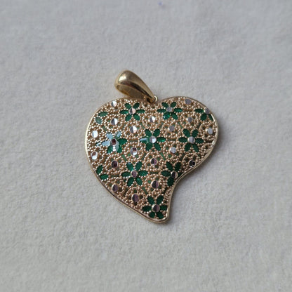 Ciondolo Cuore Piatto, in Filigrana, Argento 925 e Bagno in Oro