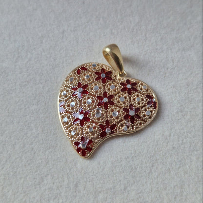 Ciondolo Cuore Piatto, in Filigrana, Argento 925 e Bagno in Oro