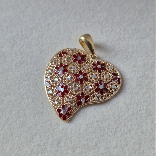 Ciondolo Cuore Piatto, in Filigrana, Argento 925 e Bagno in Oro