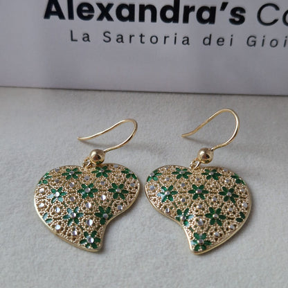 Orecchini Cuore Piatto, in Filigrana, Argento 925 e Bagno in Oro