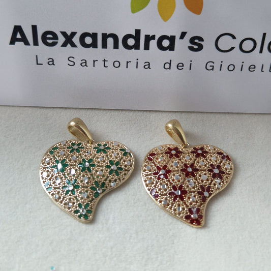 Ciondolo Cuore Piatto, in Filigrana, Argento 925 e Bagno in Oro