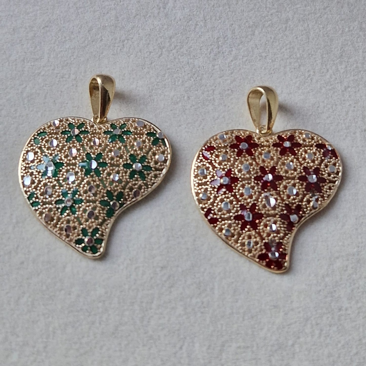 Ciondolo Cuore Piatto, in Filigrana, Argento 925 e Bagno in Oro