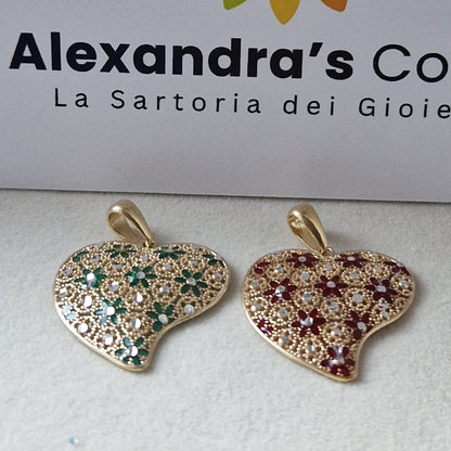 Ciondolo Cuore Piatto, in Filigrana, Argento 925 e Bagno in Oro