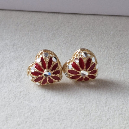 Orecchini Cuore con Fiore, in Filigrana, Argento 925 e Bagno in Oro