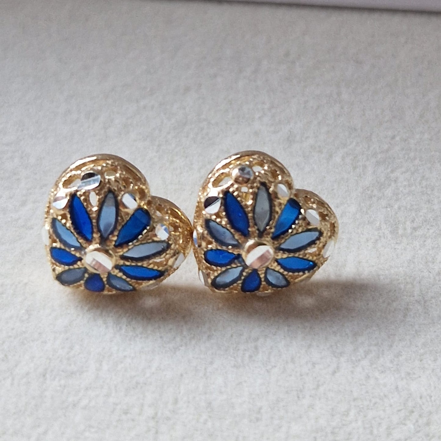 Orecchini Cuore con Fiore, in Filigrana, Argento 925 e Bagno in Oro