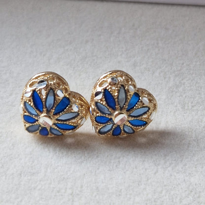 Orecchini Cuore con Fiore, in Filigrana, Argento 925 e Bagno in Oro