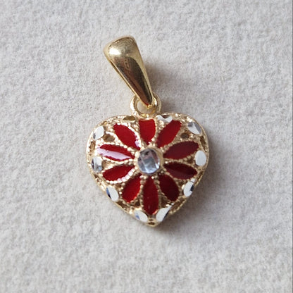 Ciondolo Cuore con Fiore, in Filigrana, Argento 925 e Bagno in Oro