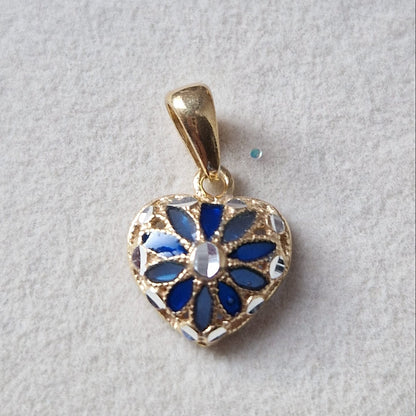 Ciondolo Cuore con Fiore, in Filigrana, Argento 925 e Bagno in Oro